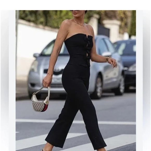 Zara Black Bow Cut Out Jumpsuit- Medium - Picture 2 of 9